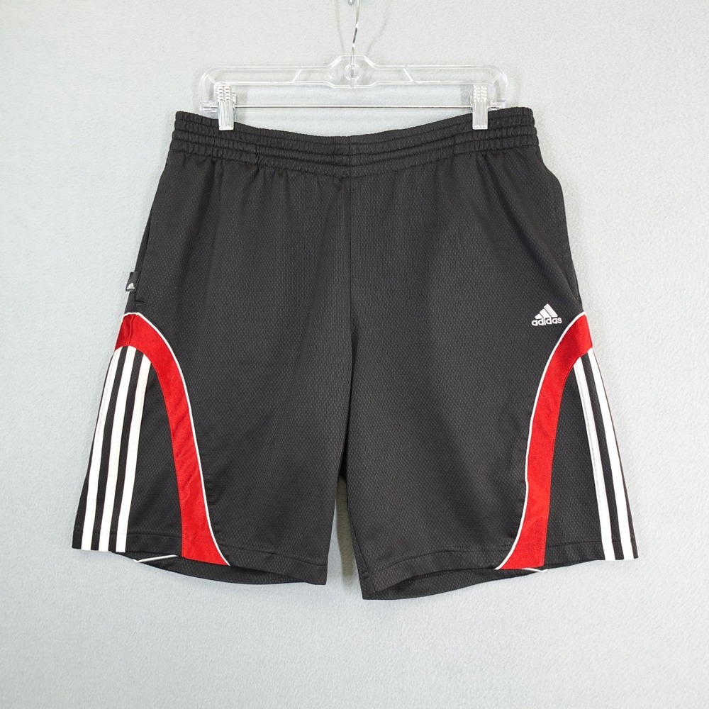 Adidas Athletic Shorts Mens S Black Red White 3 Stripe Mesh Gym Basketball